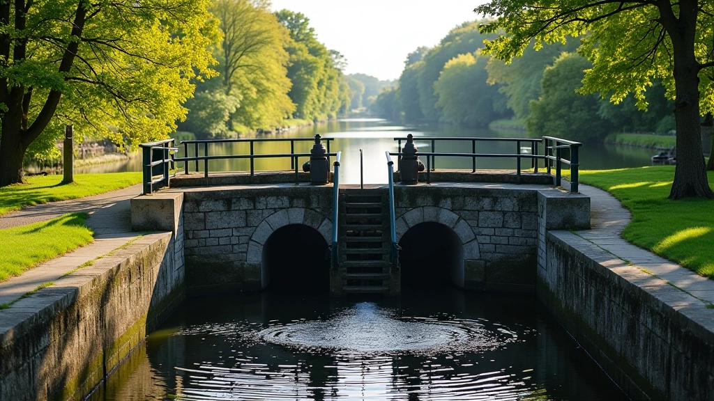 Historic lock mechanism on the Barrow showing traditional stone construction and water management system